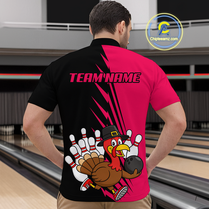Pink Turkey Bowling Shirts for Women Men Team Custom Bowling Jerseys Thanksgiving MBL180
