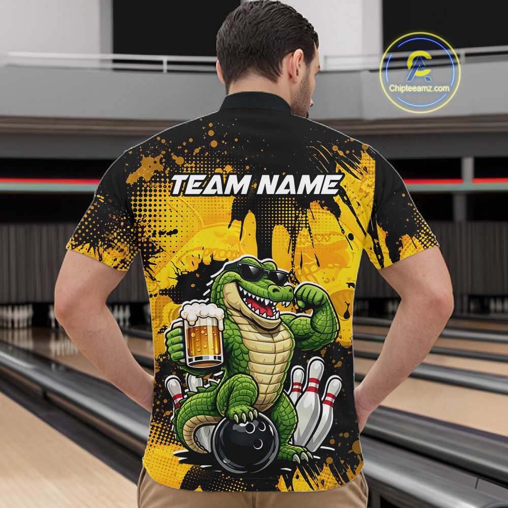 Custom Beer Alligator Bowling Jersey for Men Bowling Polo & 1/4 Zip Bowling Team Shirts HNT271