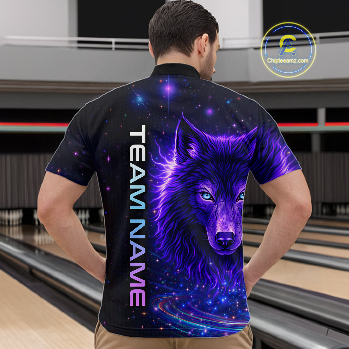 Custom Galaxy Wolf Bowling Jersey for Men Bowling Uniform Polo &1/4 Zip Bowling Team Shirts HNT251