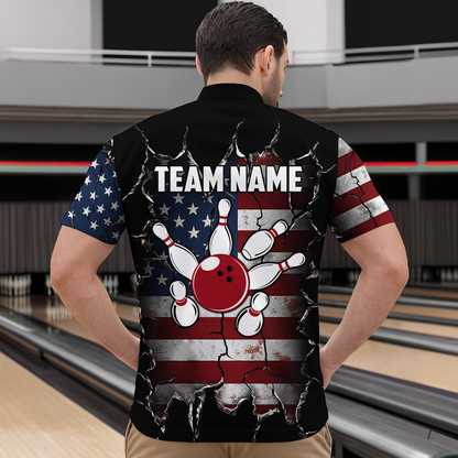 Custom US Flag Bowling Jersey for Men Bowling Team Shirts Bowling Uniform Polo & 1/4 Zip HNT161