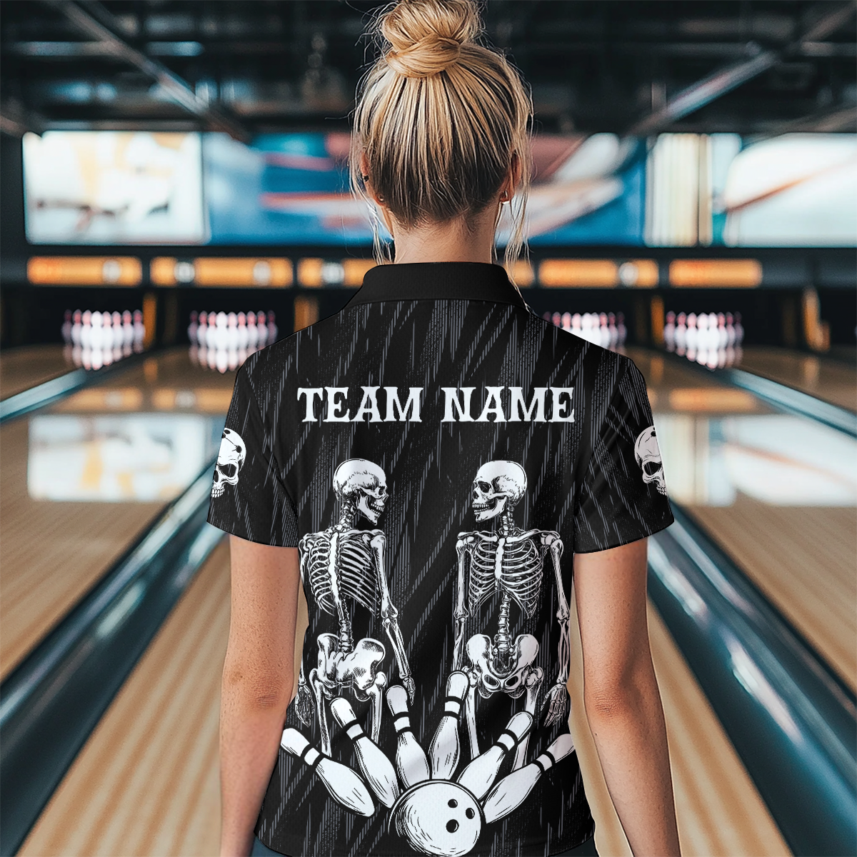 Skull Bowling Shirt for Women 3D Custom Name Team League Bowling Jersey Polo & Quarter-Zip HNT20