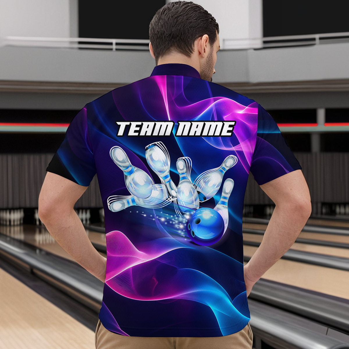 Custom Galaxy Bowling Jersey for Men Polo & 1/4 Zip Bowling Team Shirts Bowling League HNT156