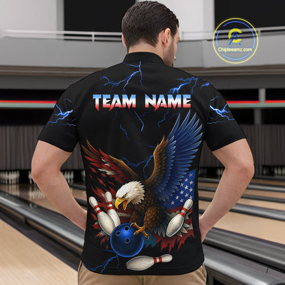 Blue Thunder US Flag Eagle Bowling Shirts for Men Team Bowling Polo & Quarter-Zip HNT96