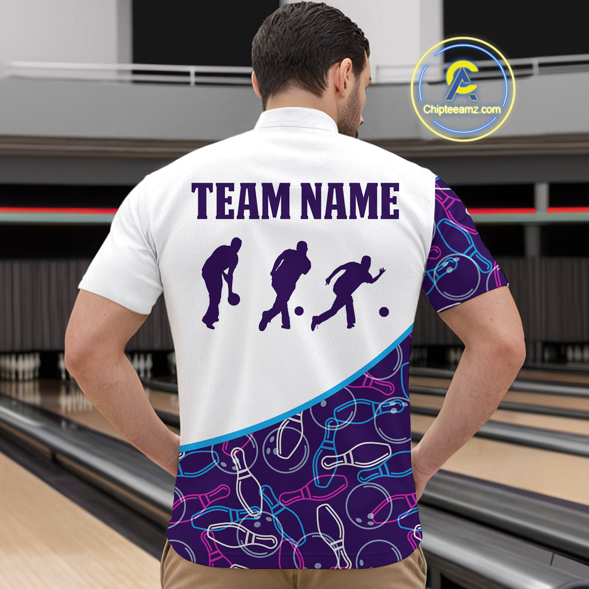 Blue Bowling Custom Men Bowling Shirt Polo & Quarter-Zip Bowling Team Jerseys HNT60