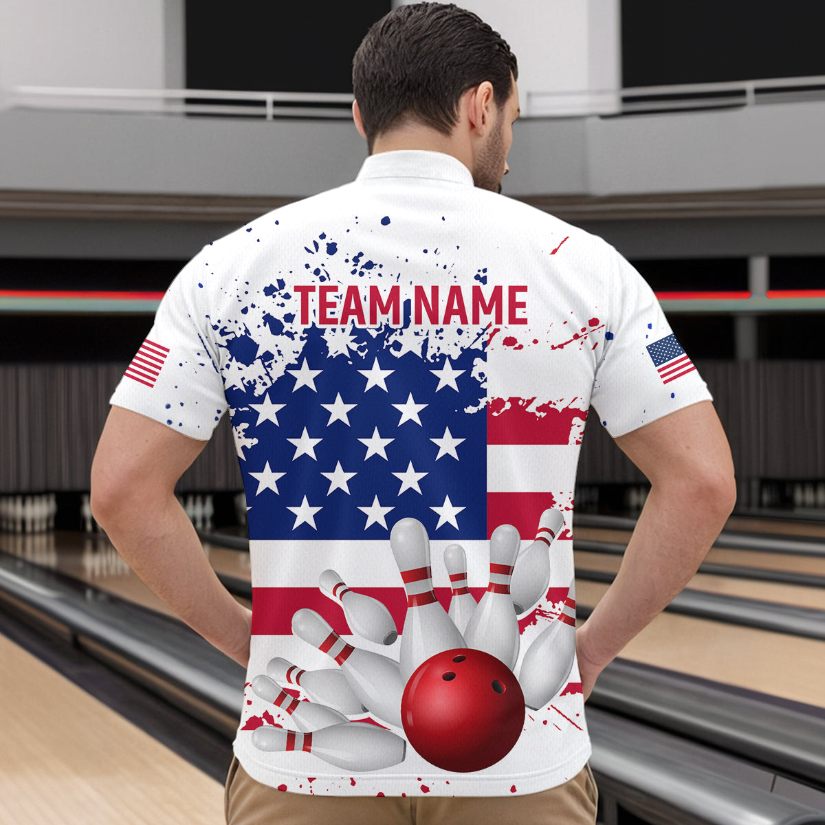 Patriotic Bowling Shirt Custom American Flag Bowling Shirts for Women Men Polo&1/4 Zip MBL07