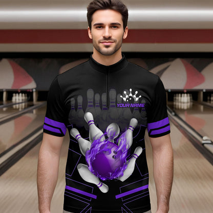 Custom Flame Bowling Jersey For Men Bowling Team Shirt League Bowling Quarter-Zip Shirt BDT303