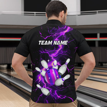 Black and Purple Lightning Bowling Shirts For Men Custom Bowling Team Uniform Bowlers Outfits NQS9597