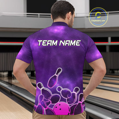 Purple Neon Bowling Shirts for Women Men Custom Team Bowling Polo & Quarter Zip MBL127