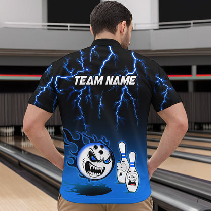 Blue Funny Crazy Bowling Shirt for Men Bowling Jersey Shirts Polo & Quarter- Zip Bowling League HNT17