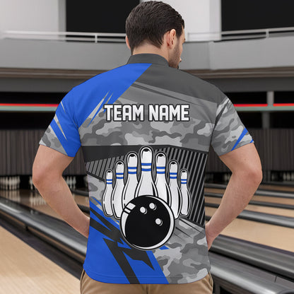 Blue Camo Bowling Shirts for Women Men Custom Team Bowling Polo & 1/4 Zip Shirt MBL61