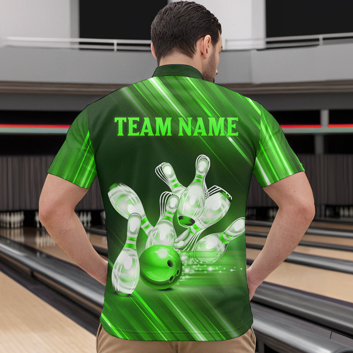 Custom Green Bowling Jersey for Men Bowling Team Shirts Bowling Uniform Polo & 1/4 Zip HNT162