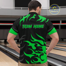 Load image into Gallery viewer, Black and Green Flame Bowling shirts for Men Custom team bowling jerseys, mens bowling apparel NQS10268