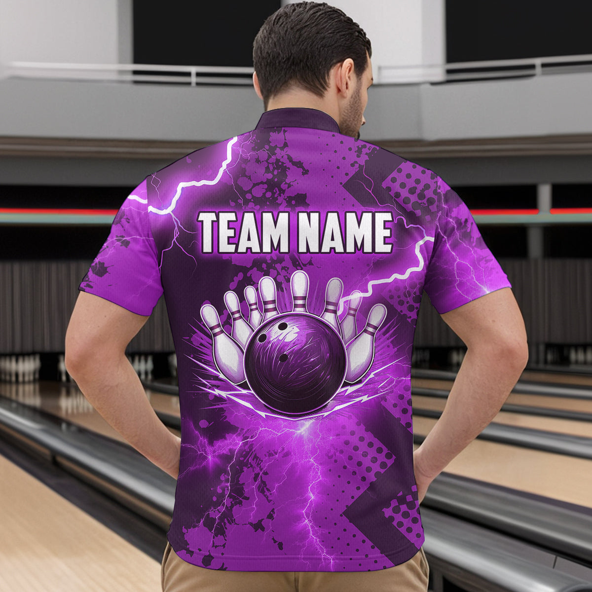 Thunder Lightning Bowling Shirt Purple Bowling Jersey Men Women Team Bowling Shirts MBL64