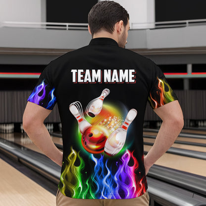 Rainbow Flame Bowling Jersey For Men Personalized Bowling Team Shirts Bowling Quarter-Zip Shirt BDT324