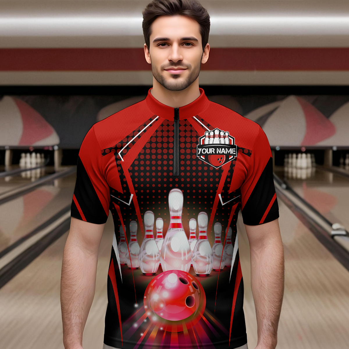 Custom Quarter-Zip Bowling Shirt Men Bowling Team Jersey QZT59