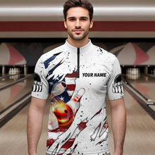 Load image into Gallery viewer, US Flag Bowling Shirt for Men 3D Custom Bowling Jersey Shirts Team Polo &amp; Quarter-Zip HNT19