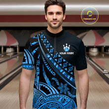 Load image into Gallery viewer, Blue Vintage Bowling Custom Men Bowling Shirt Polo &amp; Quarter-Zip Bowling Team Jerseys HNT69