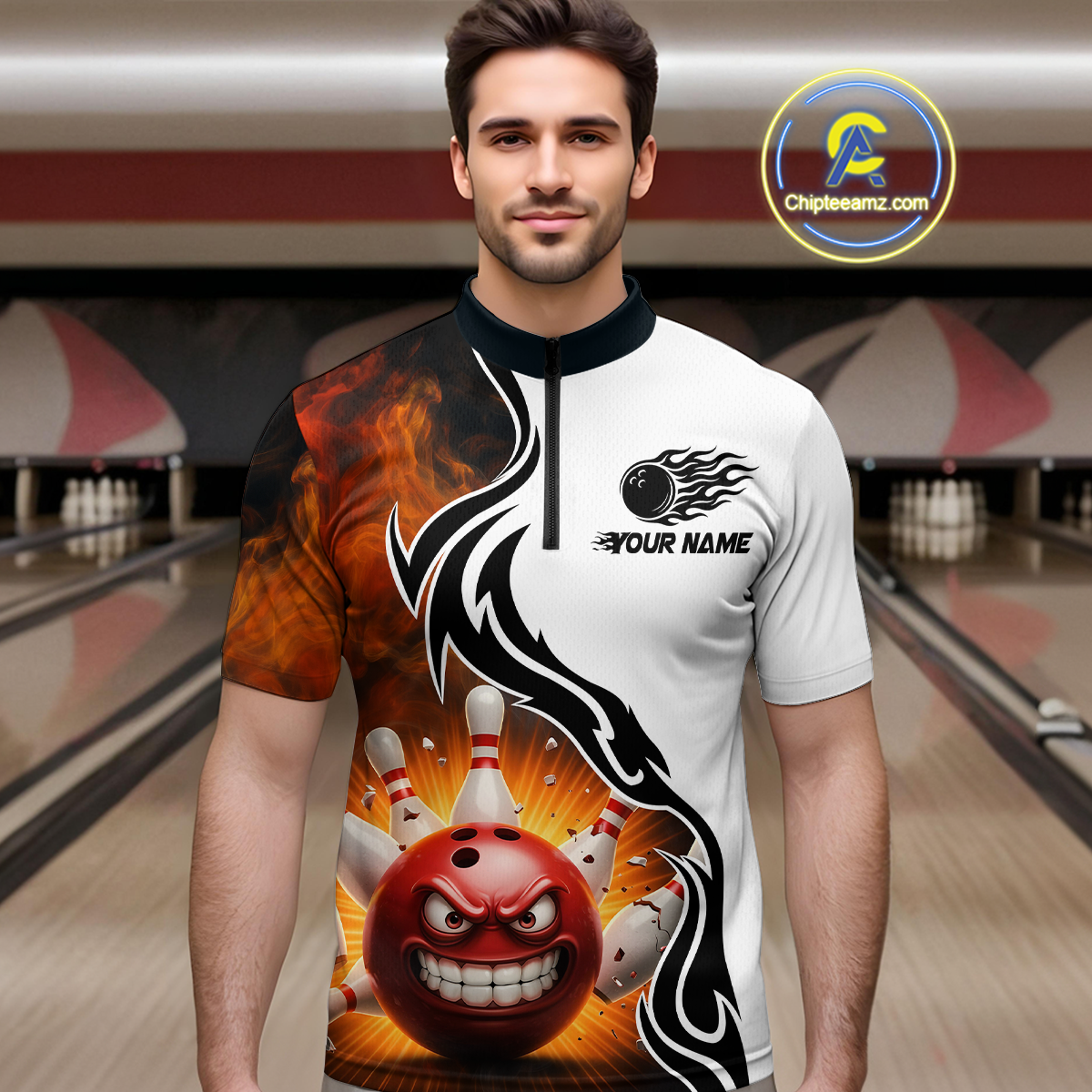 Flaming Angry Bowling Shirts Custom for Men Women Team Bowling Polo Shirts & 1/4 Zip MBL93