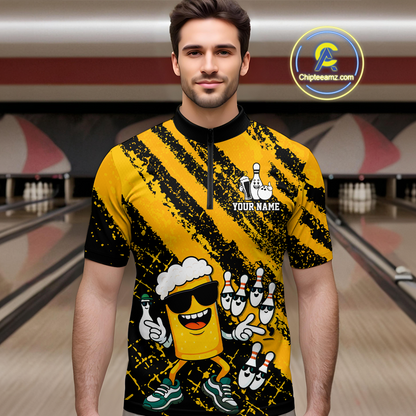 Custom Funny Beer Bowling Shirt Team Bowling League Jersey for Men Polo & 1/4-Zip QZT759
