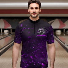 Load image into Gallery viewer, Personalized Purple Bowling Jersey Men Women Flame Bowling Quarter-Zip Shirt Bowling Shirt BDT424