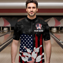 Load image into Gallery viewer, Custom American Flag Bowling Shirts for Men Women Patriotic Bowling Polo &amp; 1/4 Zip MBL03