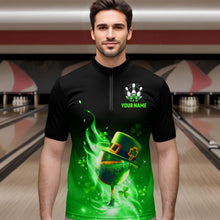 Load image into Gallery viewer, Custom Bowling Shirt Unisex Green Shamrock Lucky Clover Quarter-Zip Bowling Jersey QZT624