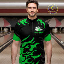 Load image into Gallery viewer, Black and Green Flame Bowling shirts for Men Custom team bowling jerseys, mens bowling apparel NQS10268