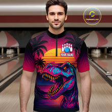Load image into Gallery viewer, Custom Neon Dinosaur Bowling Men Bowling Shirt Polo &amp; Quarter-Zip Bowling Team Jerseys HNT78