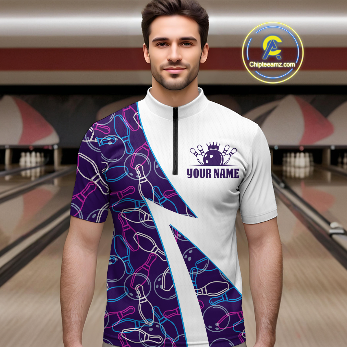 Blue Bowling Custom Men Bowling Shirt Polo & Quarter-Zip Bowling Team Jerseys HNT60
