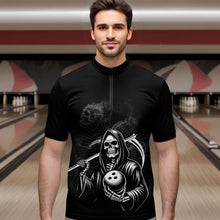 Load image into Gallery viewer, Custom Bowling Shirt Skull Bowling 1/4 Zip Shirt for Men Bowling Team League QZT299