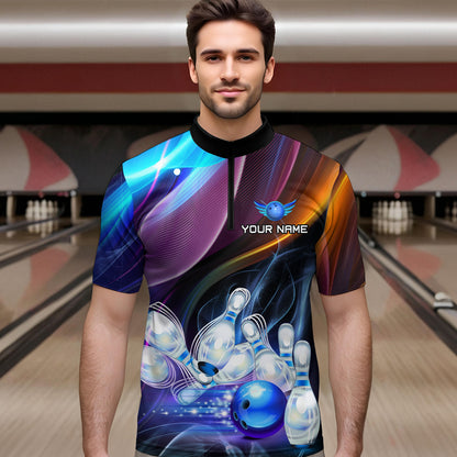 Custom Galaxy Bowling Jersey for Men Bowling Team Shirts Bowling Uniform Polo & 1/4 Zip HNT157