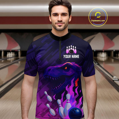 Dinosaur Purple Bowling Shirts for Men Women Custom Team Bowling Jerseys for Bowlers MBL133