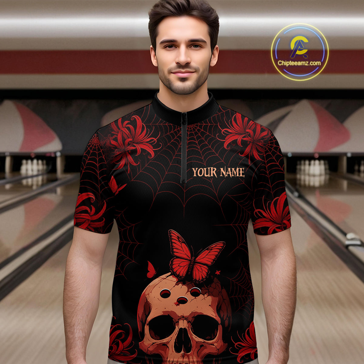 Skull Halloween Team Shirt Custom Horror Bowling Jersey for Men Bowling League Bowling Outfit QZT734