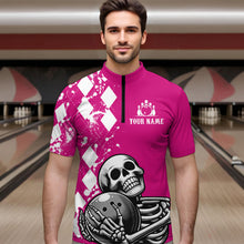 Load image into Gallery viewer, Skull Bowling Shirt for Men Custom Bowling Jersey Bowling 1/4 Zip Shirt QZT245