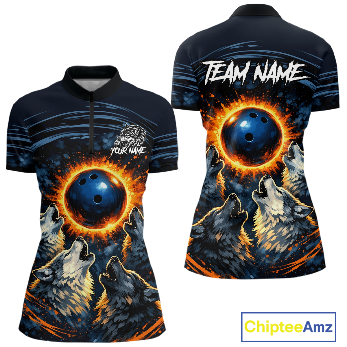 Wolf Bowling Jersey for Women Polo & 1/4 Zip Custom Wolf Bowling Team Shirts Bowling League HNT205