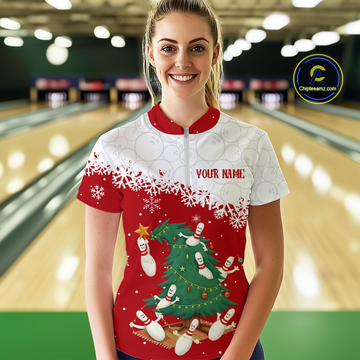 Custom Funny Christmas Bowling Jersey for Women Bowling Team Shirts Polo & 1/4 Zip HNT131
