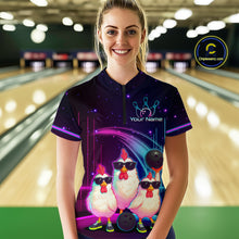Load image into Gallery viewer, Neon Funny Family of Three Chicken Bowling Team Shirt for Women Bowling League Jersey Outfit Polo &amp; 1/4-Zip QZT761