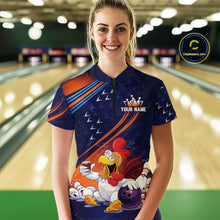 Load image into Gallery viewer, Funny Chicken Polo Bowling Shirt for Women Custom Bowling Jersey 1/4 Zip Bowling Outfit QZT826