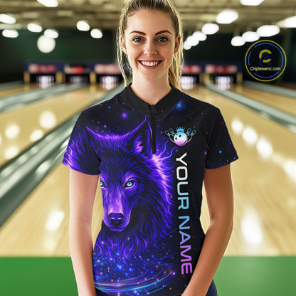Custom Galaxy Wolf Bowling Jersey for Women Bowling Uniform Polo &1/4 Zip Bowling Team Shirts HNT251