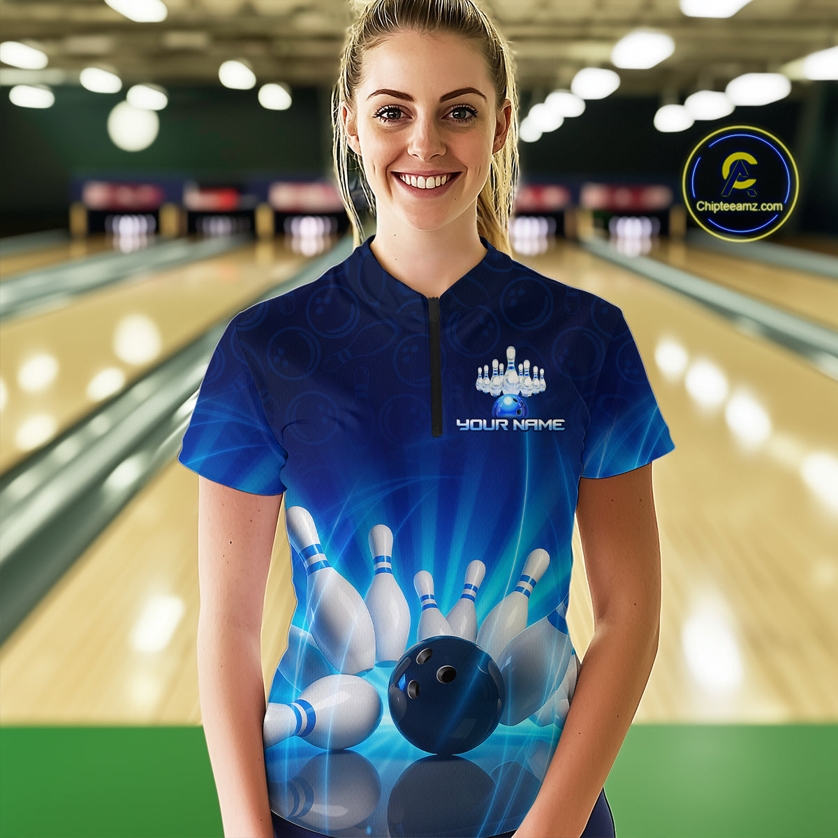 Custom Lightning Bowling Jersey for Women Bowling Team Shirts Bowling Uniform Polo & 1/4 Zip HNT164