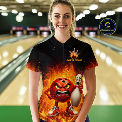 Flaming Bowling Shirts for Team Women Men Bowling Polo & 1/4 Zip Shirt Custom MBL244