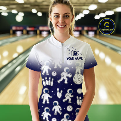 Astronaut Bowling Shirts for Men Women Team Bowling Polo & Quarter Zip Shirts MBL153