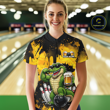 Load image into Gallery viewer, Custom Beer Alligator Bowling Jersey for Women Bowling Polo &amp; 1/4 Zip Bowling Team Shirts HNT271