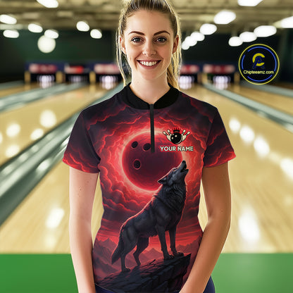 Wolf Bowling Shirts for Team Women Men Custom Bowling Jersey Bowl Polo&1/4 Zip MBL238