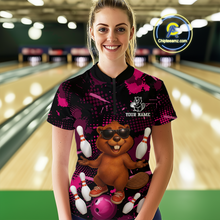 Load image into Gallery viewer, Custom Pink Funny Beaver Bowling Team Shirt Women Bowling League Jersey Polo Bowling Outfit QZT764