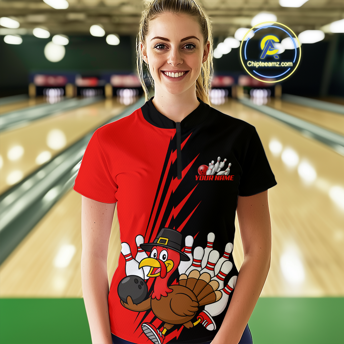 Red Turkey Bowling Shirts for Women Men Team Custom Bowling Jerseys Thanksgiving MBL180