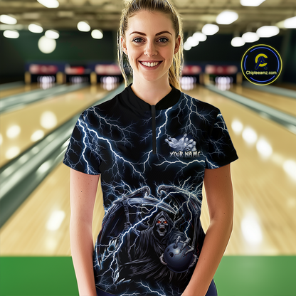 Custom Thunder Skeleton Bowling Jersey for Women Polo & 1/4 Zip Bowling Team Shirts HNT152