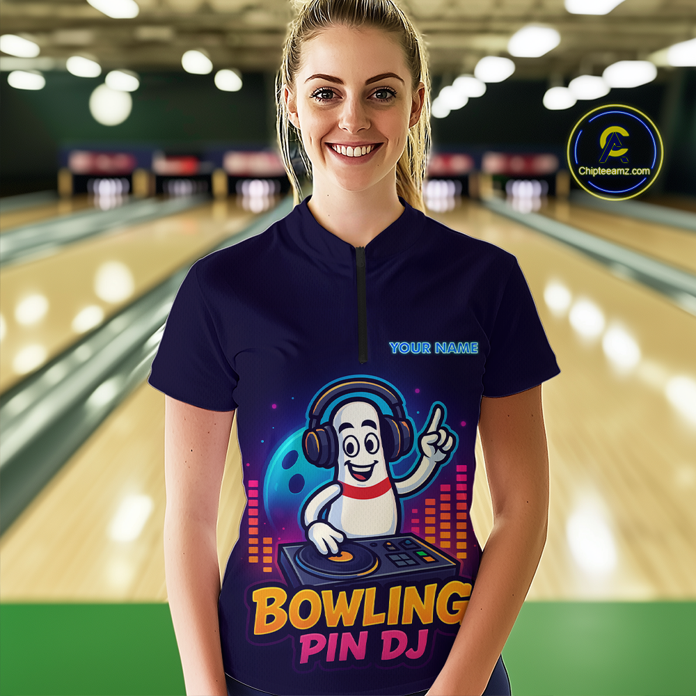 Funny Bowling Pins Music Shirt Custom Neon Bowling Jersey for Women Polo & 1/4 Zip Bowling Gift QZT790