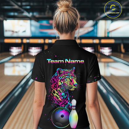 Custom Multicolor Leopard Bowling Shirts For Women Bowling Team Shirt Polo & 1/4 Zip HNT134