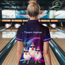 Load image into Gallery viewer, Neon Funny Family of Three Chicken Bowling Team Shirt for Women Bowling League Jersey Outfit Polo &amp; 1/4-Zip QZT761